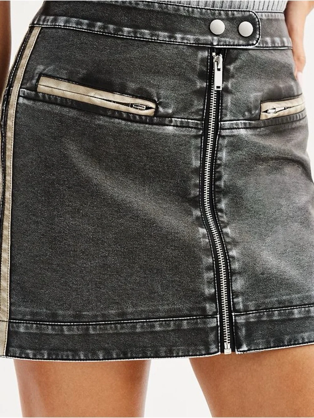 Juniors' SO® Vintage Washed Faux Leather Mini Skirt - Picture 1 of 9